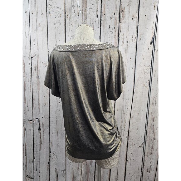 ALK Women's S Rock & Republic Metallic Studded Ruched Side V Neck Bklouse Top - Picture 6 of 8